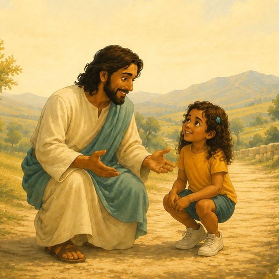 Jesus conversando com uma menina no caminho